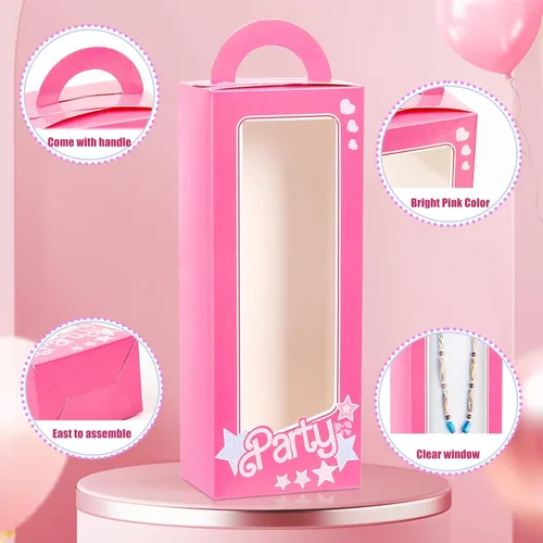 Vista 5 de LSKZJR Paquete de 18 cajas de fiesta, cajas de dulces rosadas, bolsas de regalo, bolsas de regalo, bolsas de regalo, bolsas de golosinas, caja