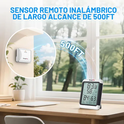 Vista 2 de ThermoPro TP65 Termómetro de Interior y Exterior, Higrómetro Digital Inalámbrico, Monitor de Humedad de Temperatura con Pantalla Táctil Jumbo