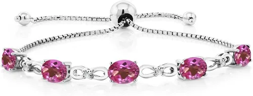 Vista 14 de Gem Stone King Pulsera de tenis de diamantes cultivados en laboratorio con piedra natal de 3-6 quilates para mujer, plata de ley 925, ovalada