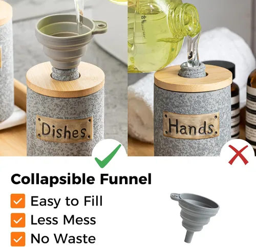 Vista 7 de Juego de dispensador de jabón de cocina, dispensador de jabón de manos y platos de cerámica para baño, incluye bandeja de secado instantáneo, embudo