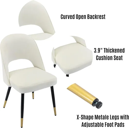 Vista 9 de LukeAlon Juego de 2 sillas de comedor clásicas de terciopelo, sillas de cocina tapizadas con respaldo abierto con patas de metal, sillas laterales