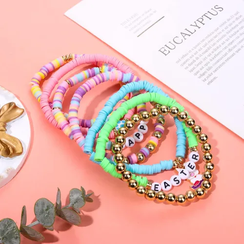 Vista 214 de Surfer Heishi - Pulseras apilables para mujer, apilables, de vinilo arcoíris, disco de arcilla, pulseras elásticas para la amistad, joyería bohemia