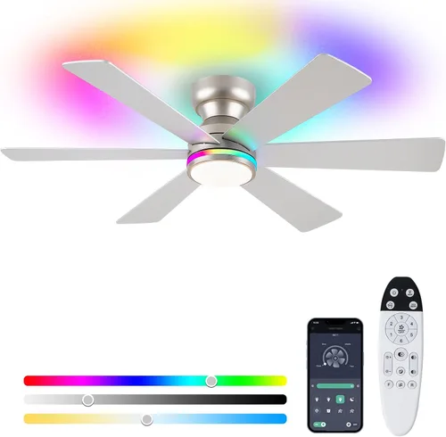 Vista 21 de Asyko Ventiladores de Techo con Luces, Ventilador de Techo de Perfil Bajo de 46" con Luz y Control Remoto, Montaje al Ras, Reversible, Regulable