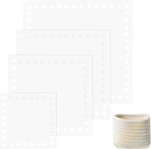 Vista 8 de PH PandaHall 4 piezas de crochet, 4 tamaños, base cuadrada de acrílico, cesta transparente, tabla de tejer para tejer, cesta de ganchillo, bolsa
