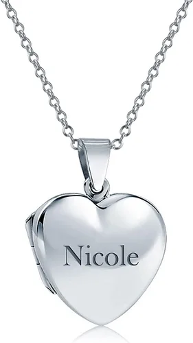 Vista 4 de Bling Jewelry Medallón de fotos en forma de corazón con forma de corazón para mujeres, adolescentes, para fotos, fotos, colgante, collar de plata 925