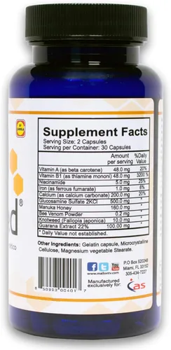 Vista 2 de AbeeMed Bee Venom Cápsulas – Suplemento natural de apitoxina con miel de manuka – Inflamación y apoyo a la movilidad, molestias articulares