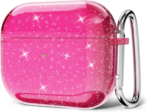 Vista 29 de Svanove Funda para Airpods Transparente con Purpurina, Funda Brillante y Bonita para Airpods de 1ª y 2ª Generación con Llavero, Carcasa Rígida