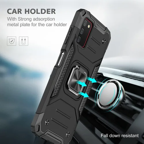 Vista 6 de HNHYGETE Funda para Samsung Galaxy A03s, Samsung A03s, con protector de pantalla HD, soporte giratorio de grado militar de 360° (resistente) a Negro