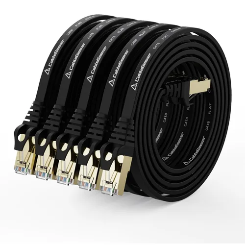 Vista 23 de CableGeeker Cables Ethernet planos blindados Cat8, 1 pie, paquete de 5, todo negro Negro (All-Black)