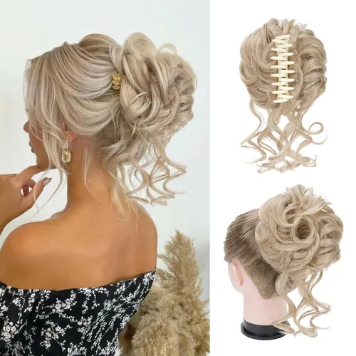 Vista 19 de Extensiones de cabello con clip de pinza para el cabello de moño, accesorios para el cabello para mujer, extensiones de cabello rizado