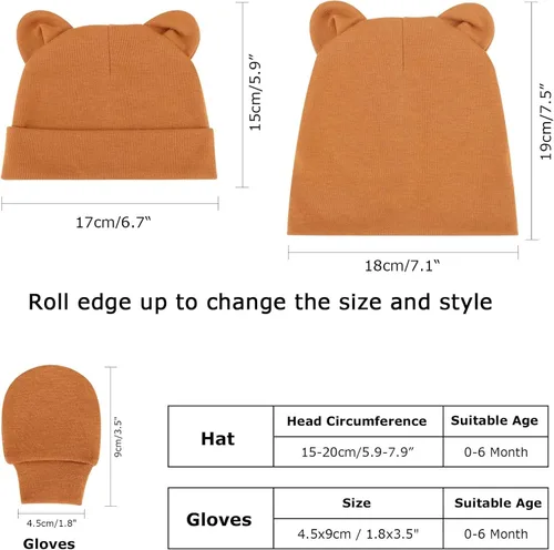 Vista 7 de BQUBO - Juego de guantes para bebés recién nacidos, para niños y niñas, gorro de hospital, gorros, guantes para bebés de 0 a 6 meses