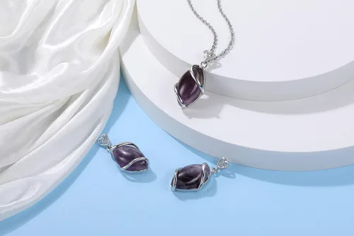 Vista 4 de Jovivi Collar de Piedra de Cuarzo Rosa y Amatista para Mujeres y Hombres, Joyería de Colgante de Cristal Reiki Curativo de Gema Natural