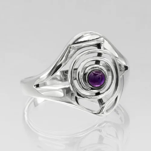 Vista 5 de Moonlight Mysteries Anillo de reiki de plata de ley con símbolo de poder de Cho Ku Rei con piedra preciosa de amatista (talla 4-15)