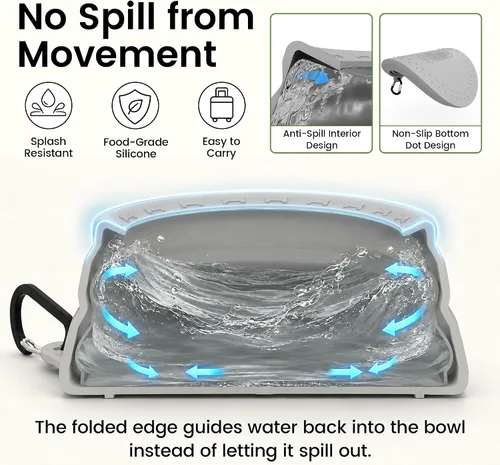 Vista 2 de OHMO Tazón de Agua para Perros Colapsable a Prueba de Derrames 24oz para Autos, Tazones Portátiles sin Salpicaduras para Viajes de Perros