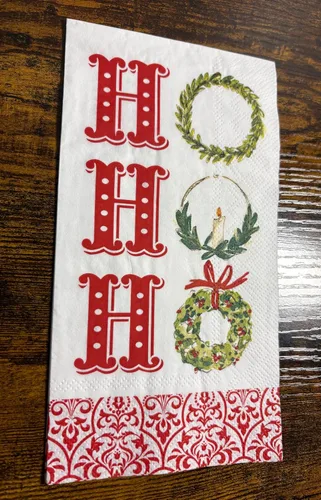Vista 2 de IHR Ideal Home Range Servilletas desechables de 3 capas de papel, 8.5 x 4.5 pulgadas, X-Mas Ho Ho Ho, 16