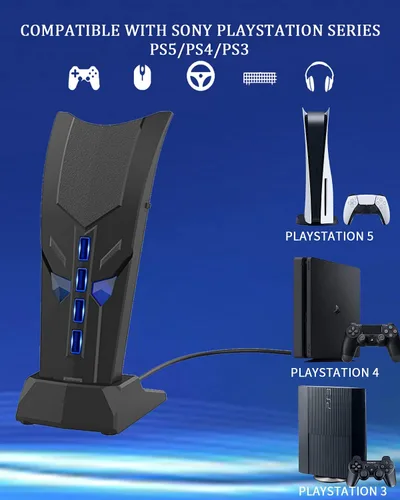 Vista 6 de Concentrador USB de 4 puertos para PS5, divisor USB de alta velocidad USB 2.0 Hub Adaptador de extensión para PS5PS4PS3, Xbox One360, Xbox Series