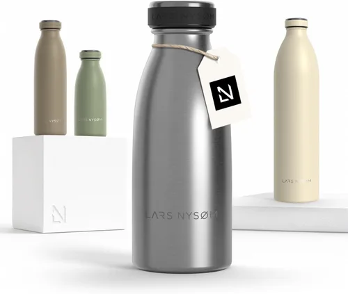 Vista 59 de LARS NYSØM Botella de agua aislada de acero inoxidable de 12 onzas, 17 onzas, 25 onzas, 34 onzas, 51 onzas, frasco térmico aislado para bebidas