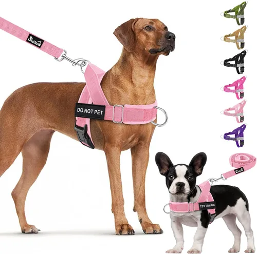 Vista 15 de Lukovee Juego de arnés y correa para perro sin tirones, chaleco acolchado suave ajustable con clip frontal para un fácil control, arnés reflectante