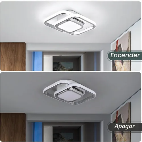 Vista 5 de CANEOE Lámpara de Techo Cuadrada para Pasillo, 6000K Blanco Frío Luz de Techo Moderna de Montaje al Ras, Accesorios de Iluminación LED Cromados