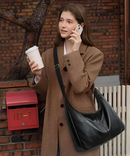 Vista 2 de WLLWOO - Bolso de mano de cuero vegano vintage para mujer, estilo casual, suave, bolso cruzado para el trabajo diario