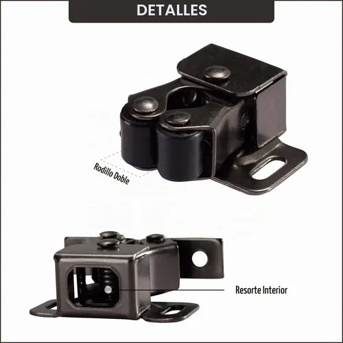 Vista 5 de Keenkee 2 piezas de cierre de gabinete con pestillo de doble rodillo, hardware para puertas de armario, negro niquelado Hardware para cierres