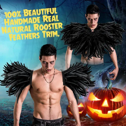 Vista 6 de Hercicy Chal gótico de plumas de cuervo para Halloween, para disfraz, cosplay, Navidad, mascarada, Pascua, carnaval