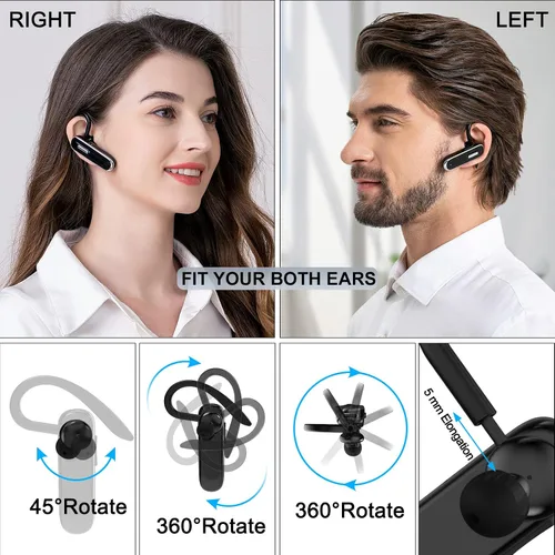 Vista 4 de Auricular Bluetooth para teléfonos móviles, V5.1 auriculares inalámbricos manos libres con estuche de carga de batería y micrófono incorporado