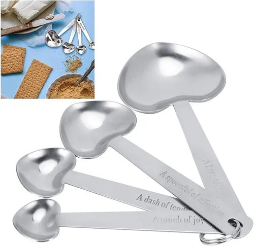 Vista 6 de Cucharas medidoras, Cucharas de medición de acero inoxidable en forma de corazón Cucharas de medición Set de Cucharas para Hornear