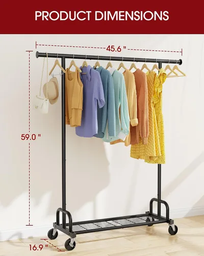 Vista 2 de Sakugi Perchero de Ropa - Percheros de Ropa de Gran Capacidad para Colgar Ropa con Ruedas con Cerradura, Perchero de Metal que Ahorra Espacio