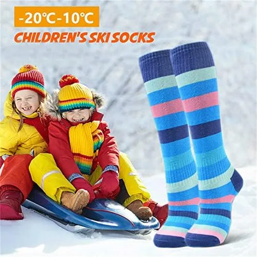 Vista 2 de Pumkryth Calcetines de esquí para niños, snowboard, esquí, deportes de invierno, cálidos, calcetines de rodilla sobre la pantorrilla, OTC de alto