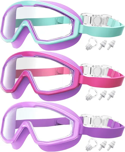Vista 11 de Gafas de natación para niños, gafas de natación para niños, 3 unidades de gafas de natación de agua para niños y niñas, antivaho UV400