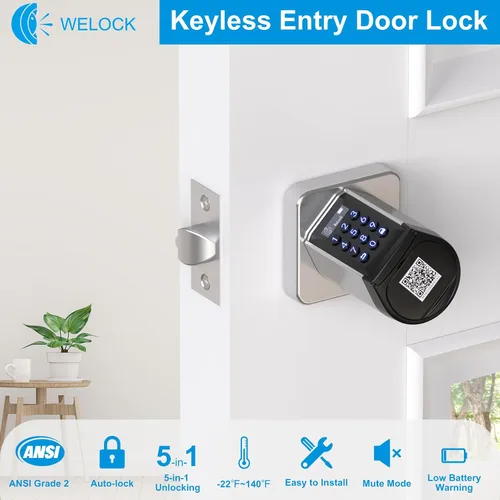 Vista 2 de WELOCK Cerradura Inteligente WiFi para Puerta, Perilla de Entrada sin Llave 5 en 1 con Seguridad de Bloqueo Automático, Control de Aplicación