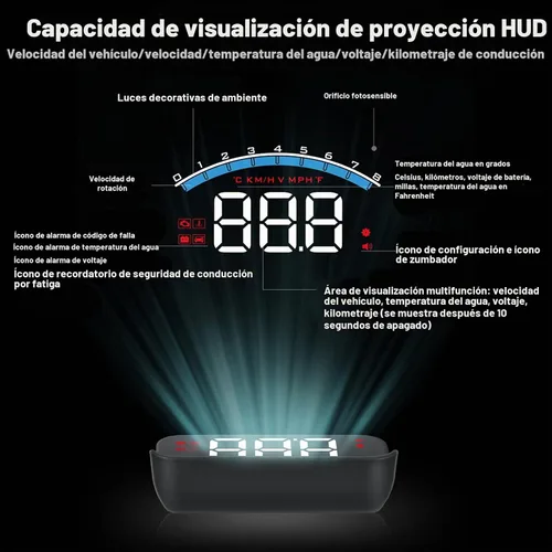 Vista 5 de Pantalla frontal para automóvil, pantalla frontal HUD OBD2 de 3.5 pulgadas, velocímetro digital para parabrisas de pantalla Hud de automóvil