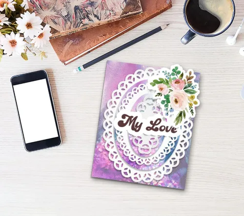 Vista 4 de Troqueles de corte de marco anidado ovalado para hacer tarjetas y decoraciones de álbumes de fotos, troqueles de encaje floral hueco, plantillas