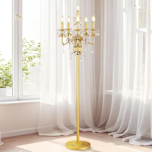 Vista 10 de Wellmet Lámpara de pie negra para esquina de sala de estar, lámpara de pie de granja con 6 luces, lámpara de pie alta de cristal con interruptor
