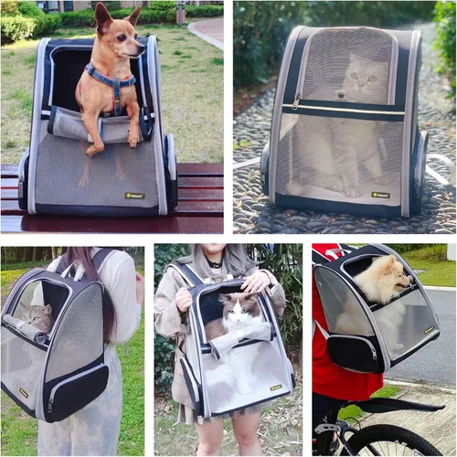 Vista 6 de Texsens - Mochila para transporte de mascotas, con un innovador sistema de burbuja, ideal como transportín para gatos y perros (negro)