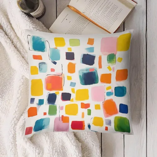 Vista 4 de Almohadas grandes para cama, fundas de almohada abstractas coloridas con patrón de rayas verticales, fundas de almohada cuadradas suaves, fundas