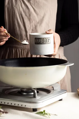 Vista 6 de LYEOBOH - Recipiente de azúcar de cerámica con tapa y cuchara para café Blanco con manchas