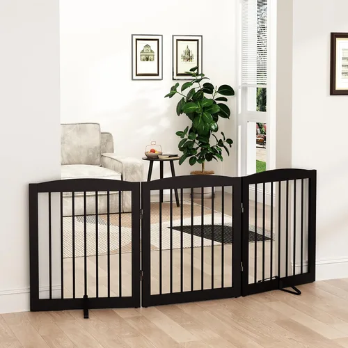 Vista 19 de PUPETPO Puerta independiente para mascotas para perros, puerta plegable de madera para perros para casa, escaleras, entradas, valla de seguridad