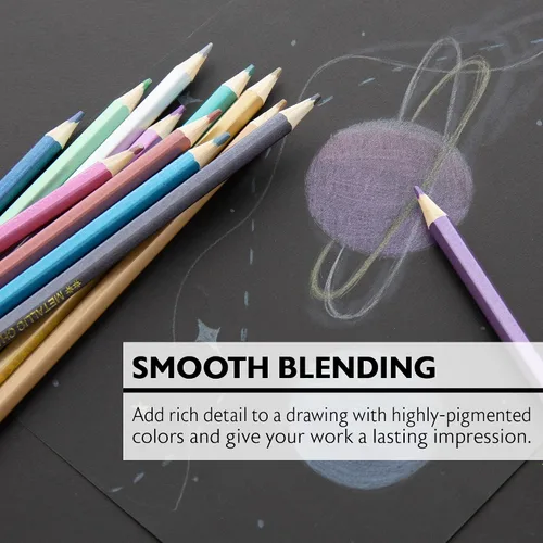 Vista 3 de BAZIC Products Lápices de colores metálicos, 12 tonos brillantes, juego de lápices preafilados para dibujar y colorear, suministros de arte