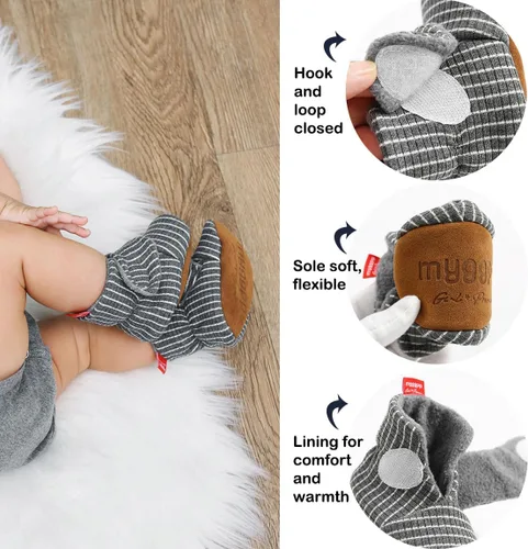 Vista 5 de COSANKIM Botines unisex para recién nacido, suela antideslizante, forro polar suave, para niños y niñas, pantuflas de invierno cálidas para cuna
