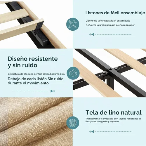 Vista 5 de HOOMIC Base de cama tapizada King con cabecero, color beige Beige claro