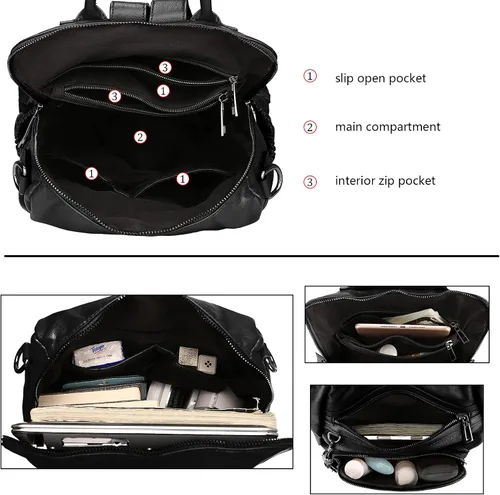 Vista 4 de Uromee Mochila de Viaje Monedero para Mujeres Cuero Vegano Damas Moda Borla Bolsa de Hombro Convertible, Grande, Mochilas Daypack