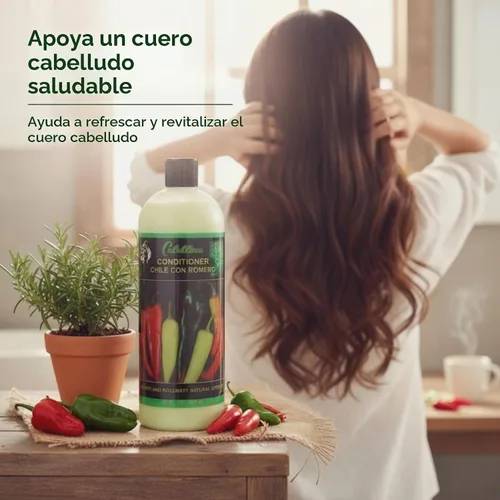 Vista 4 de Acondicionador de Chile con Romero, Acondicionador para prevenir la caída del cabello con extractos naturales, 960 ml, Botella 1 paquete