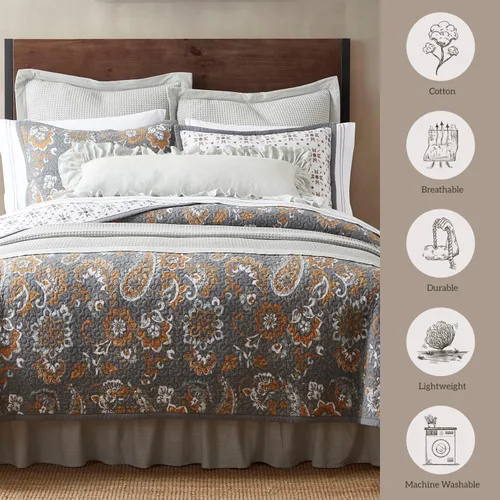 Vista 7 de Paseo Road Abbie - Juego de edredón de 2 piezas con funda de almohada, color gris, tamaño individual, juego de ropa de cama reversible ligero