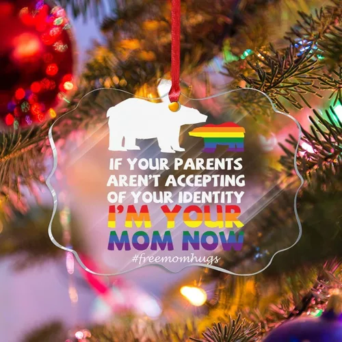 Vista 14 de Adorno acrílico de Navidad con texto en inglés "I May Be Straight But I Don't Hate LGBT, decoración de árbol de Navidad, adorno gay para árbol