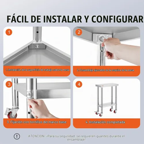 Vista 6 de Vevor Mesa de trabajo de acero inoxidable con ruedas de 24 x 12 x 32 pulgadas, mesa de preparación con 4 ruedas, mesa de trabajo resistente