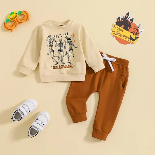 Vista 7 de Conjunto de 2 piezas de sudadera de calabaza de manga larga para bebé niño y niña, ropa de otoño e invierno