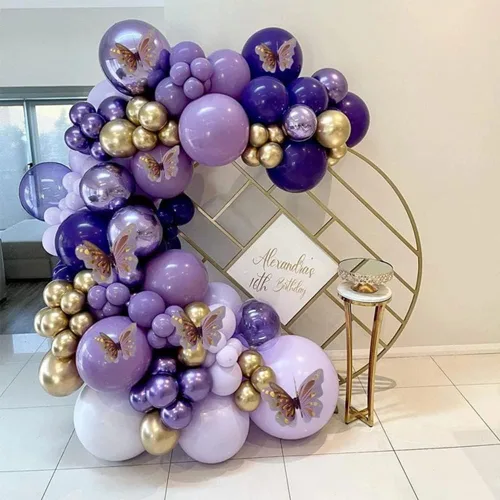 Vista 6 de Purple Balloon Arch Kit Purple Gold Balloons Birthday Decorations For Girls