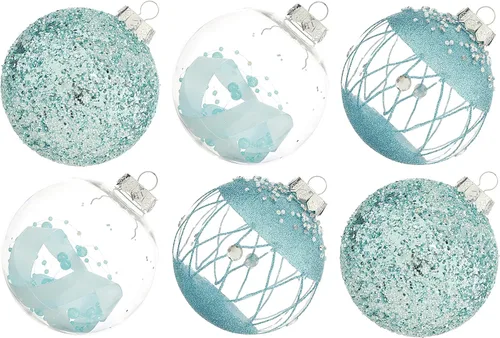 Vista 12 de XmasExp - Juego de adornos de bola de Navidad, 2.76 pulgadas, grandes, inastillables, transparentes, con brillantina, decoración de árbol de Beige